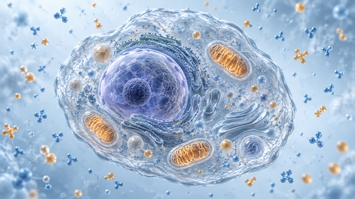 Illustrative cell and its chemical environment, not to scale.